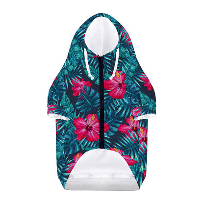 Hot Pink Hibiscus Tropical Pattern Print Dog Zip Up Hoodie
