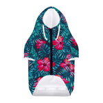 Hot Pink Hibiscus Tropical Pattern Print Dog Zip Up Hoodie