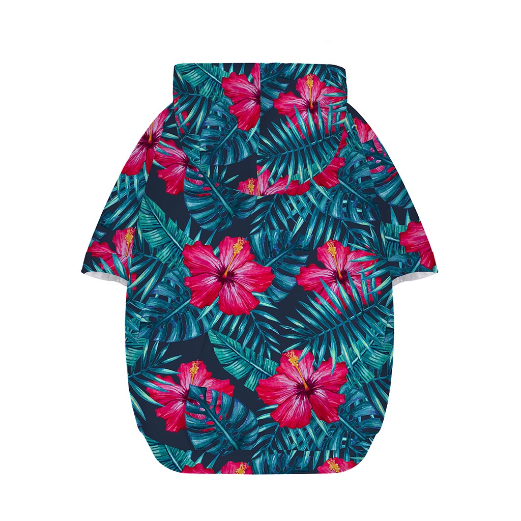 Hot Pink Hibiscus Tropical Pattern Print Dog Zip Up Hoodie