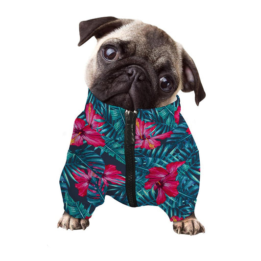 Hot Pink Hibiscus Tropical Pattern Print Dog Zip Up Jacket