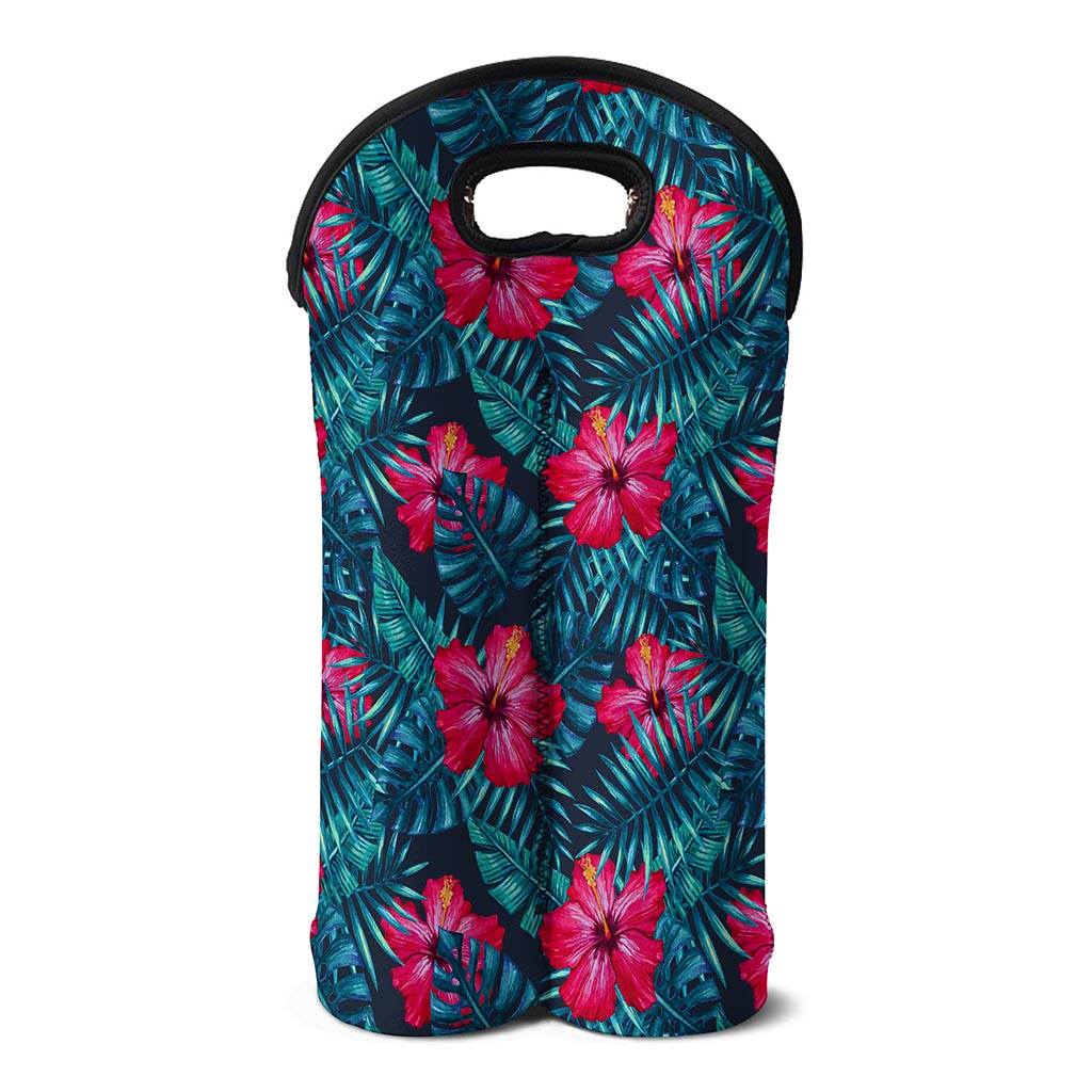 Hot Pink Hibiscus Tropical Pattern Print Double Neoprene Wine Tote