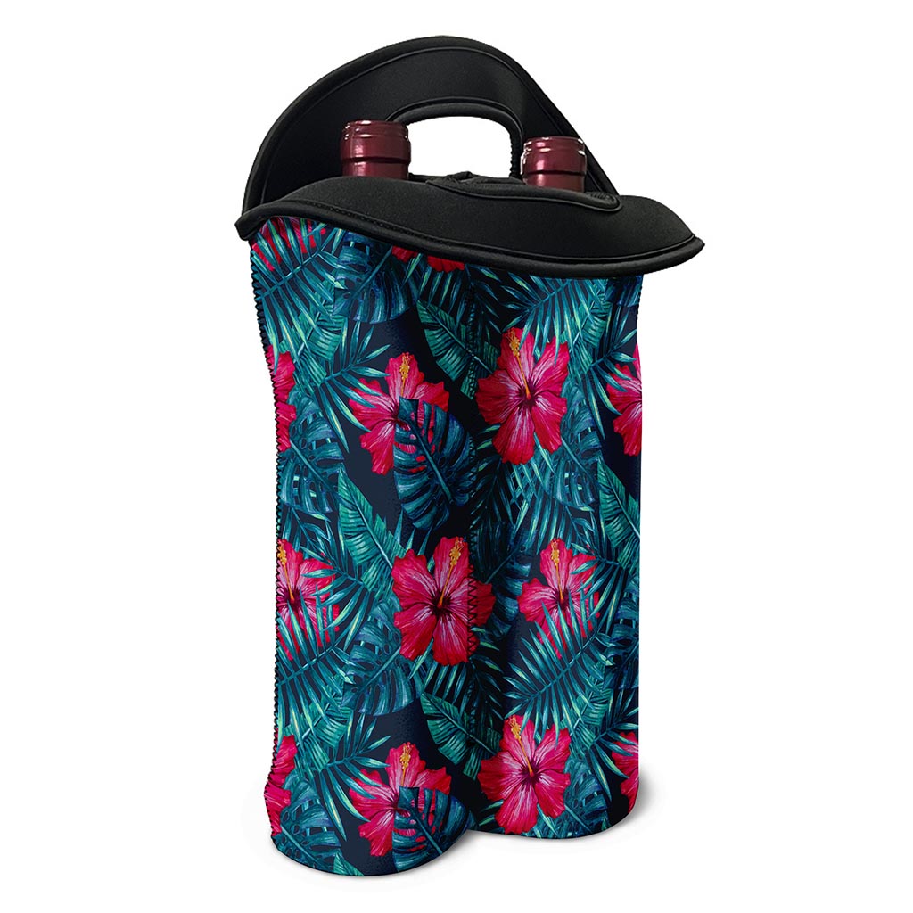 Hot Pink Hibiscus Tropical Pattern Print Double Neoprene Wine Tote