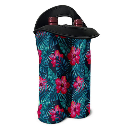 Hot Pink Hibiscus Tropical Pattern Print Double Neoprene Wine Tote