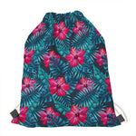 Hot Pink Hibiscus Tropical Pattern Print Drawstring Bag