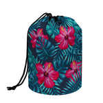 Hot Pink Hibiscus Tropical Pattern Print Drawstring Makeup Bag