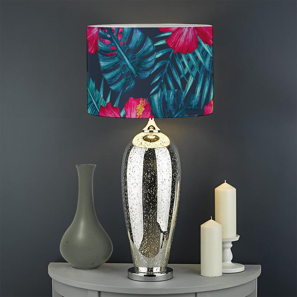 Hot Pink Hibiscus Tropical Pattern Print Drum Lamp Shade