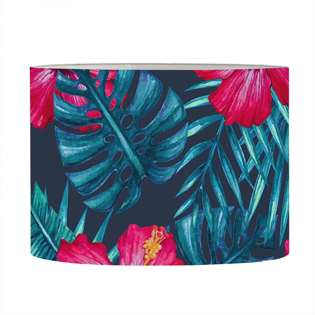 Hot Pink Hibiscus Tropical Pattern Print Drum Lamp Shade