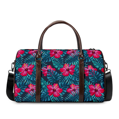 Hot Pink Hibiscus Tropical Pattern Print Duffle Bag