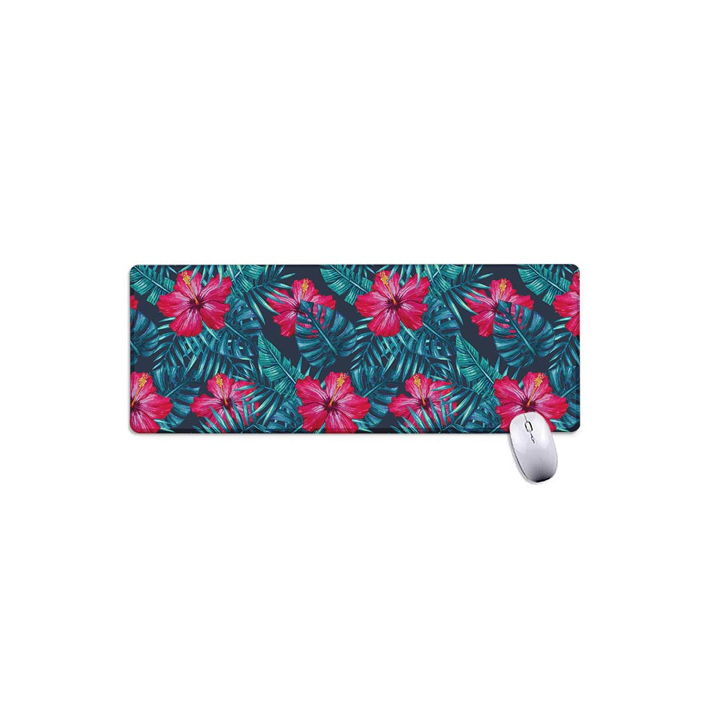 Hot Pink Hibiscus Tropical Pattern Print Extended Mouse Pad