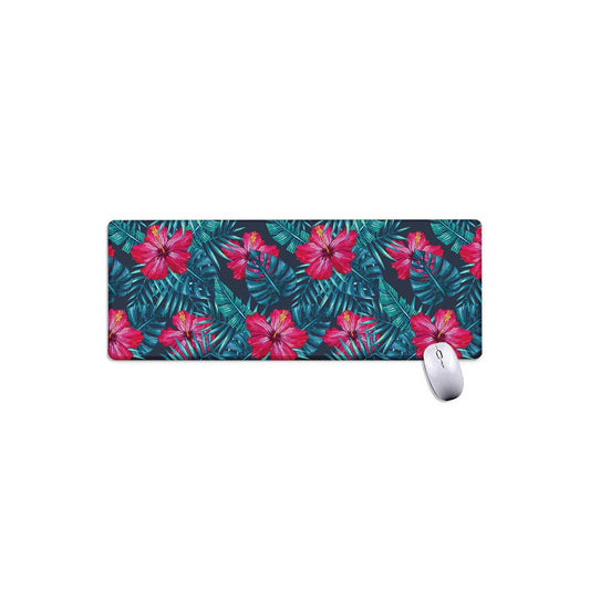 Hot Pink Hibiscus Tropical Pattern Print Extended Mouse Pad