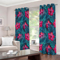 Hot Pink Hibiscus Tropical Pattern Print Extra Wide Grommet Curtains