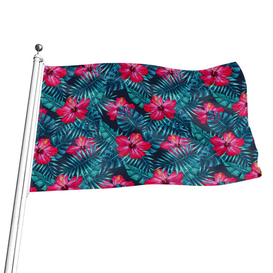 Hot Pink Hibiscus Tropical Pattern Print Flag