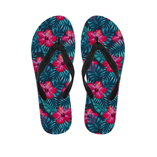 Hot Pink Hibiscus Tropical Pattern Print Flip Flops