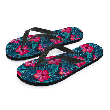Hot Pink Hibiscus Tropical Pattern Print Flip Flops