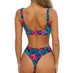 Hot Pink Hibiscus Tropical Pattern Print Front Bow Tie Bikini