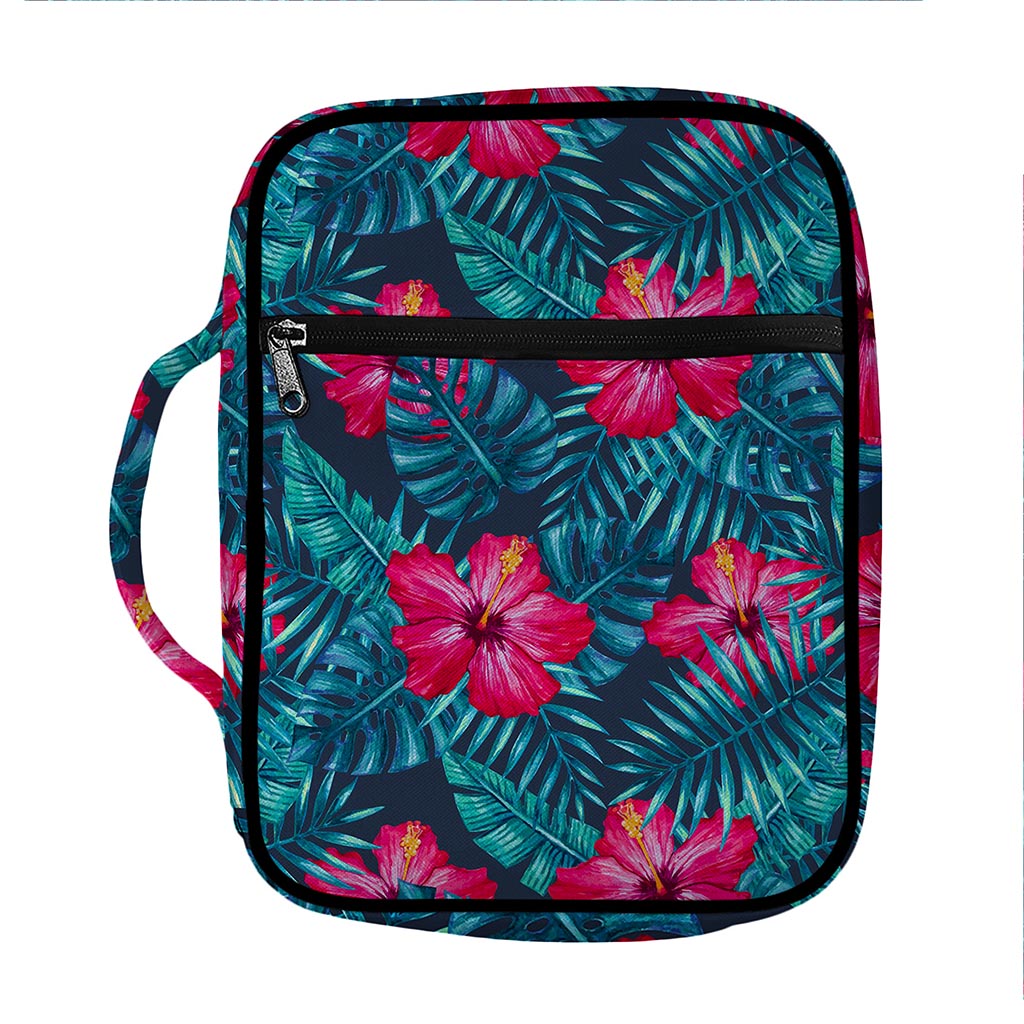 Hot Pink Hibiscus Tropical Pattern Print Front Pocket Bible Bag