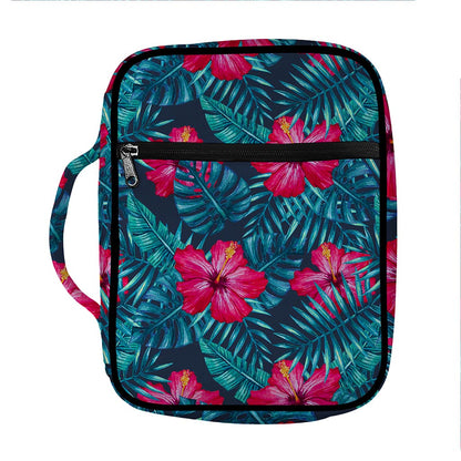Hot Pink Hibiscus Tropical Pattern Print Front Pocket Bible Bag