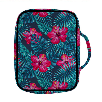 Hot Pink Hibiscus Tropical Pattern Print Front Pocket Bible Bag