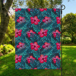 Hot Pink Hibiscus Tropical Pattern Print Garden Flag