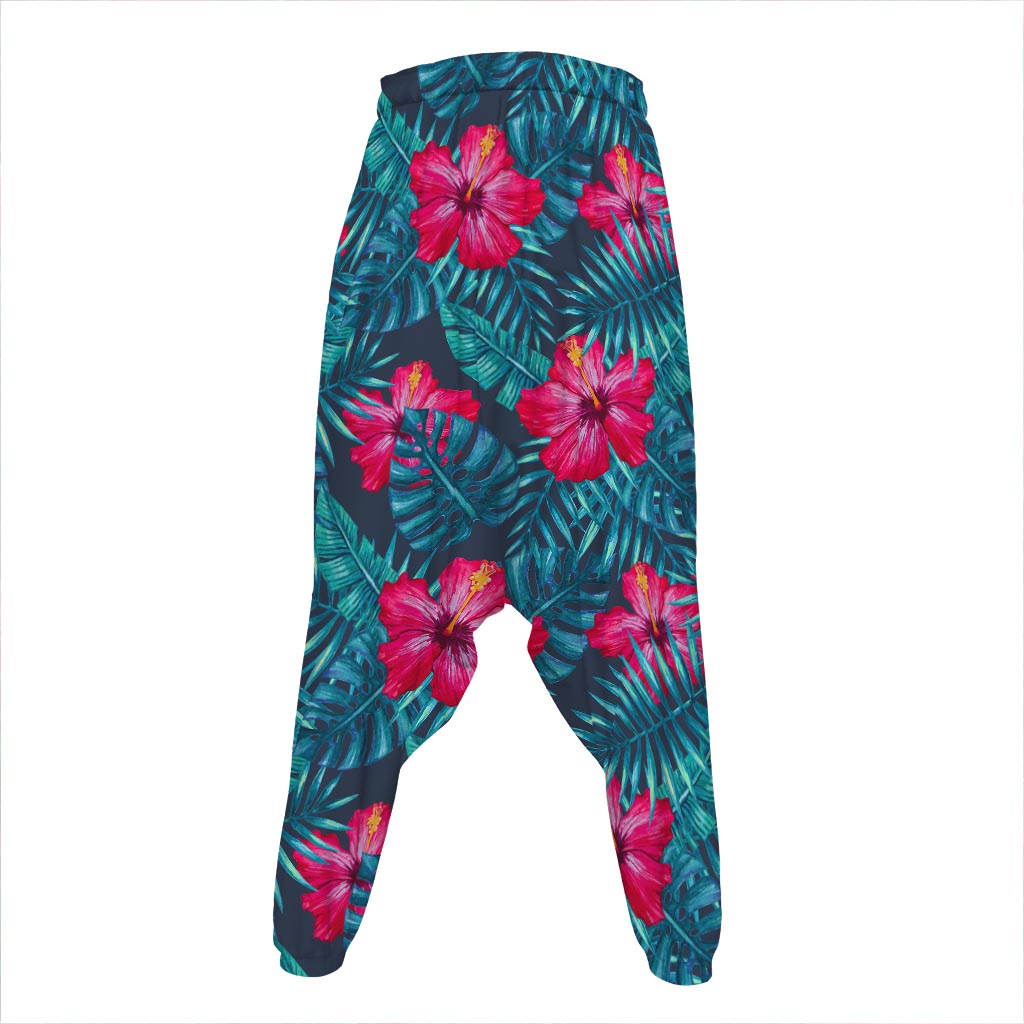 Hot Pink Hibiscus Tropical Pattern Print Hammer Pants