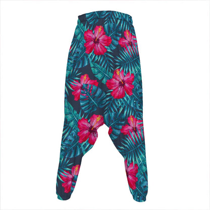 Hot Pink Hibiscus Tropical Pattern Print Hammer Pants