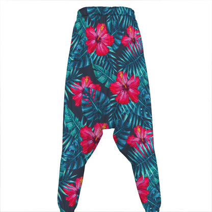 Hot Pink Hibiscus Tropical Pattern Print Hammer Pants