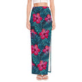 Hot Pink Hibiscus Tropical Pattern Print High Slit Maxi Skirt