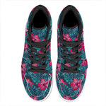 Hot Pink Hibiscus Tropical Pattern Print High Top Leather Sneakers