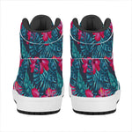 Hot Pink Hibiscus Tropical Pattern Print High Top Leather Sneakers
