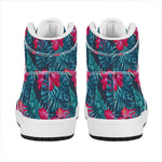 Hot Pink Hibiscus Tropical Pattern Print High Top Leather Sneakers