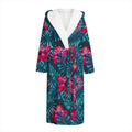 Hot Pink Hibiscus Tropical Pattern Print Hooded Bathrobe