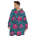 Hot Pink Hibiscus Tropical Pattern Print Hoodie Blanket