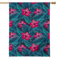 Hot Pink Hibiscus Tropical Pattern Print House Flag