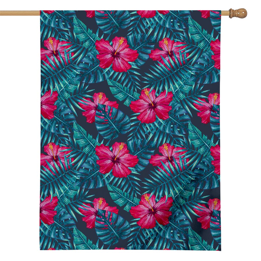 Hot Pink Hibiscus Tropical Pattern Print House Flag
