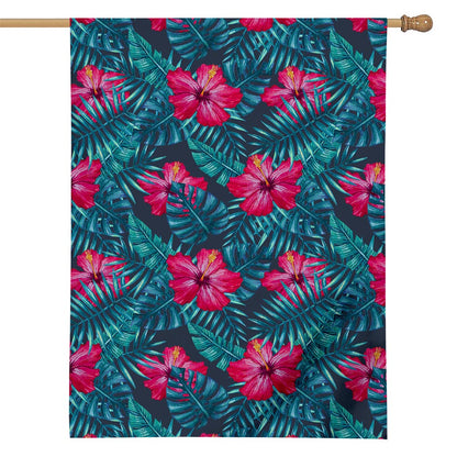 Hot Pink Hibiscus Tropical Pattern Print House Flag