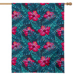 Hot Pink Hibiscus Tropical Pattern Print House Flag