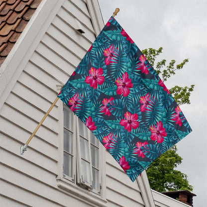 Hot Pink Hibiscus Tropical Pattern Print House Flag