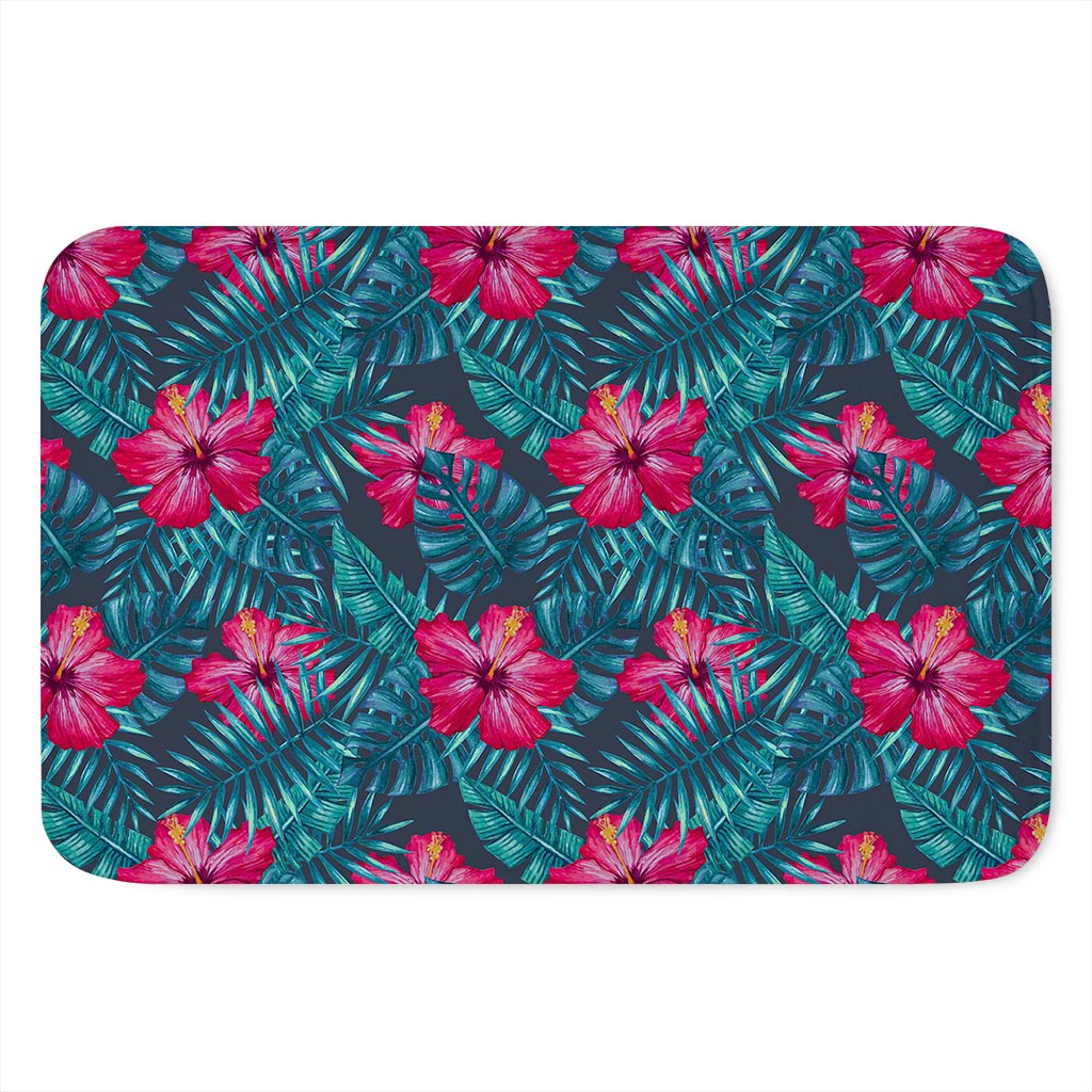 Hot Pink Hibiscus Tropical Pattern Print Indoor Door Mat