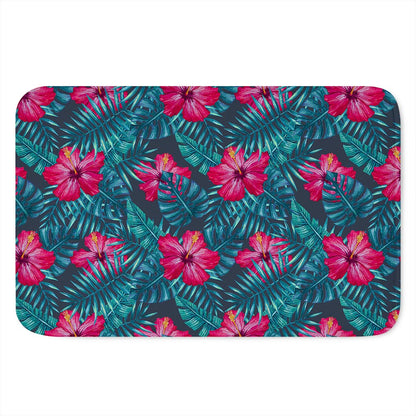 Hot Pink Hibiscus Tropical Pattern Print Indoor Door Mat