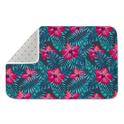 Hot Pink Hibiscus Tropical Pattern Print Indoor Door Mat