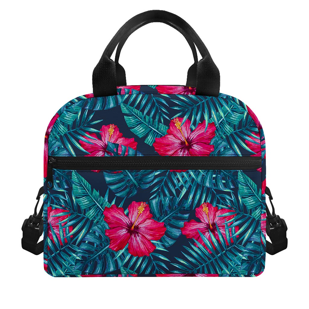Hot Pink Hibiscus Tropical Pattern Print Insulated Lunch Bag