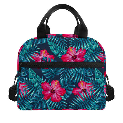 Hot Pink Hibiscus Tropical Pattern Print Insulated Lunch Bag
