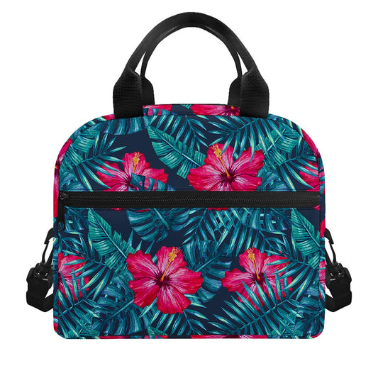 Hot Pink Hibiscus Tropical Pattern Print Insulated Lunch Bag