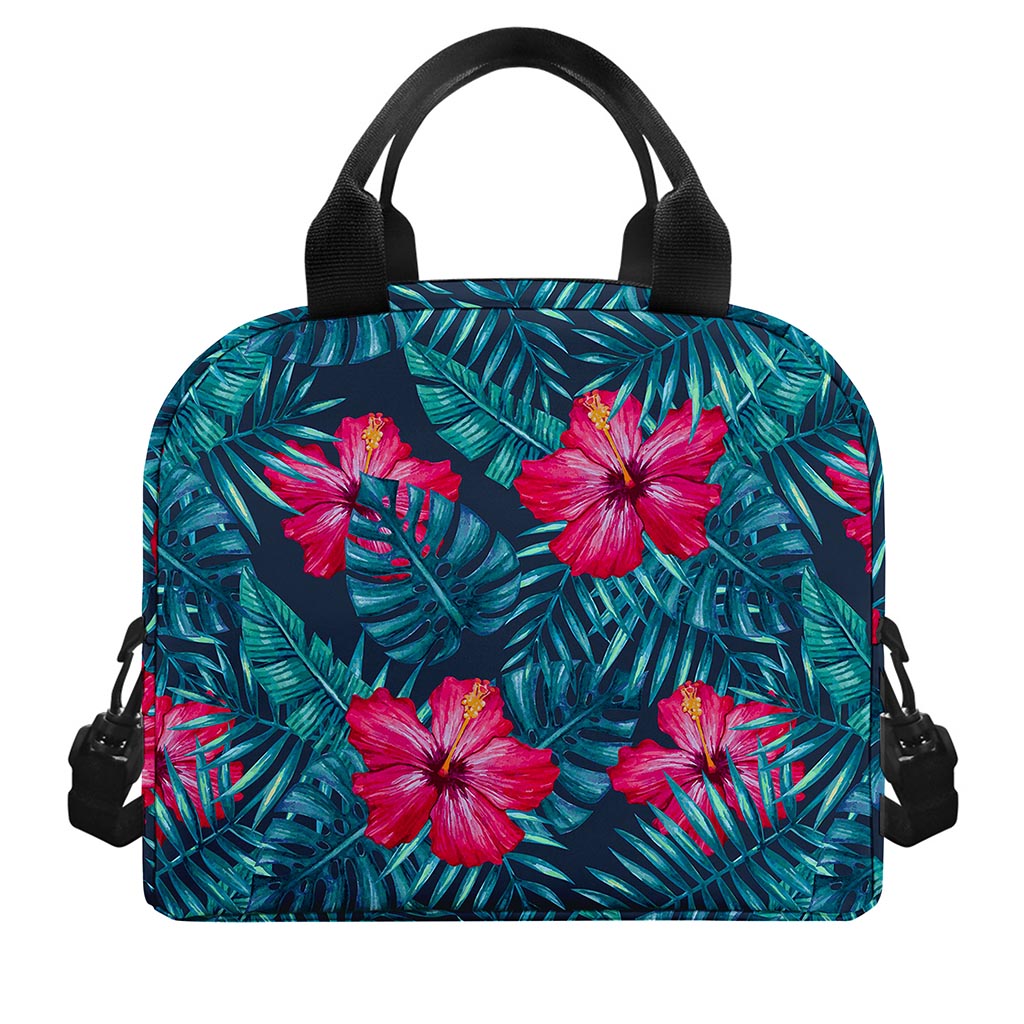 Hot Pink Hibiscus Tropical Pattern Print Insulated Lunch Bag