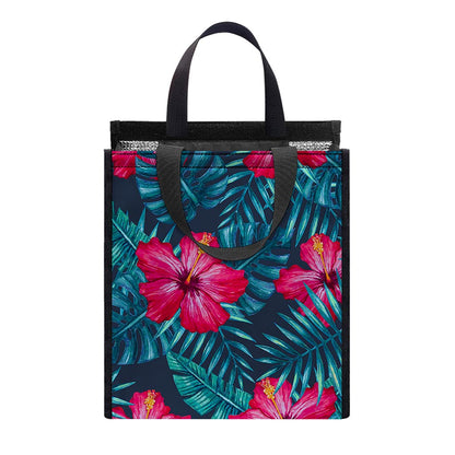 Hot Pink Hibiscus Tropical Pattern Print Insulated Lunch Tote
