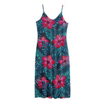 Hot Pink Hibiscus Tropical Pattern Print Jersey Midi Cami Dress