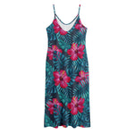 Hot Pink Hibiscus Tropical Pattern Print Jersey Midi Cami Dress