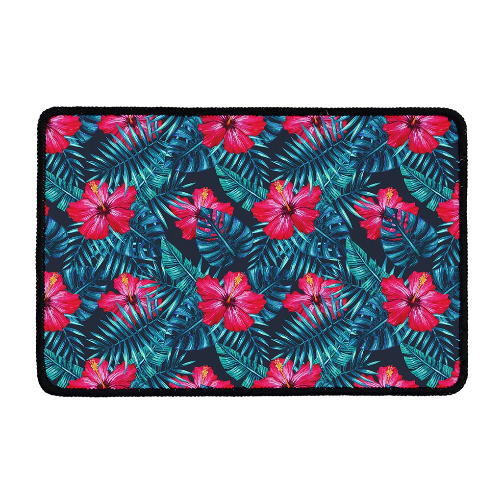 Hot Pink Hibiscus Tropical Pattern Print Kitchen Mat