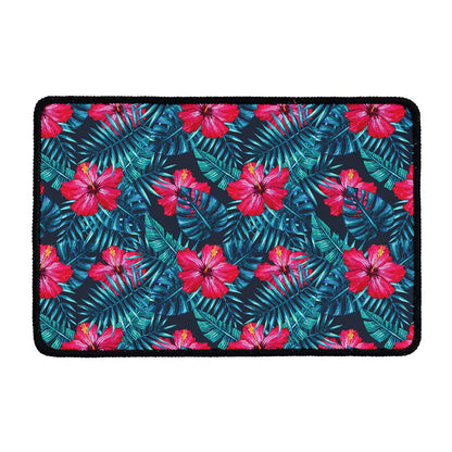 Hot Pink Hibiscus Tropical Pattern Print Kitchen Mat