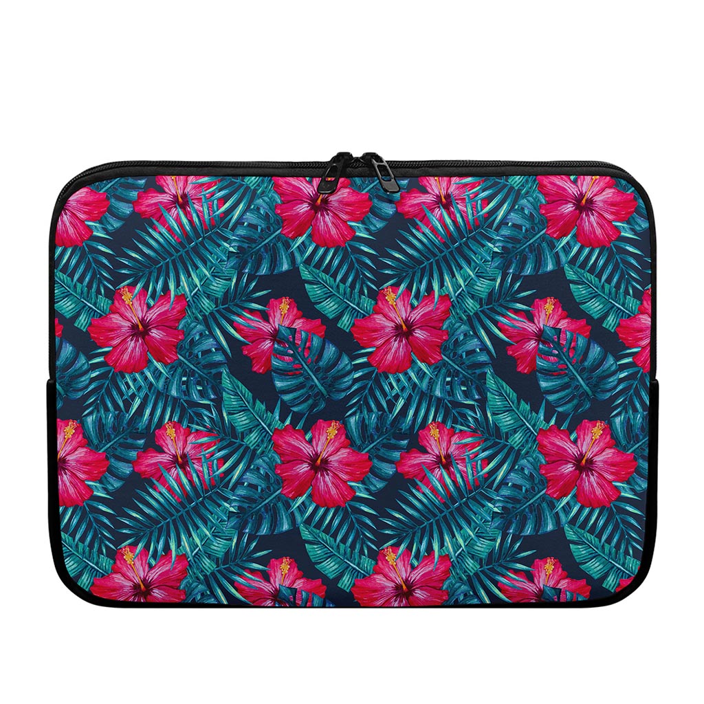 Hot Pink Hibiscus Tropical Pattern Print Laptop Sleeve